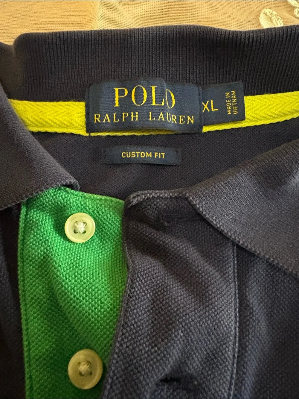 Ralph Lauren Polo Men's Navy Short Sleeve Polo with Orange Logo sz XL good condi